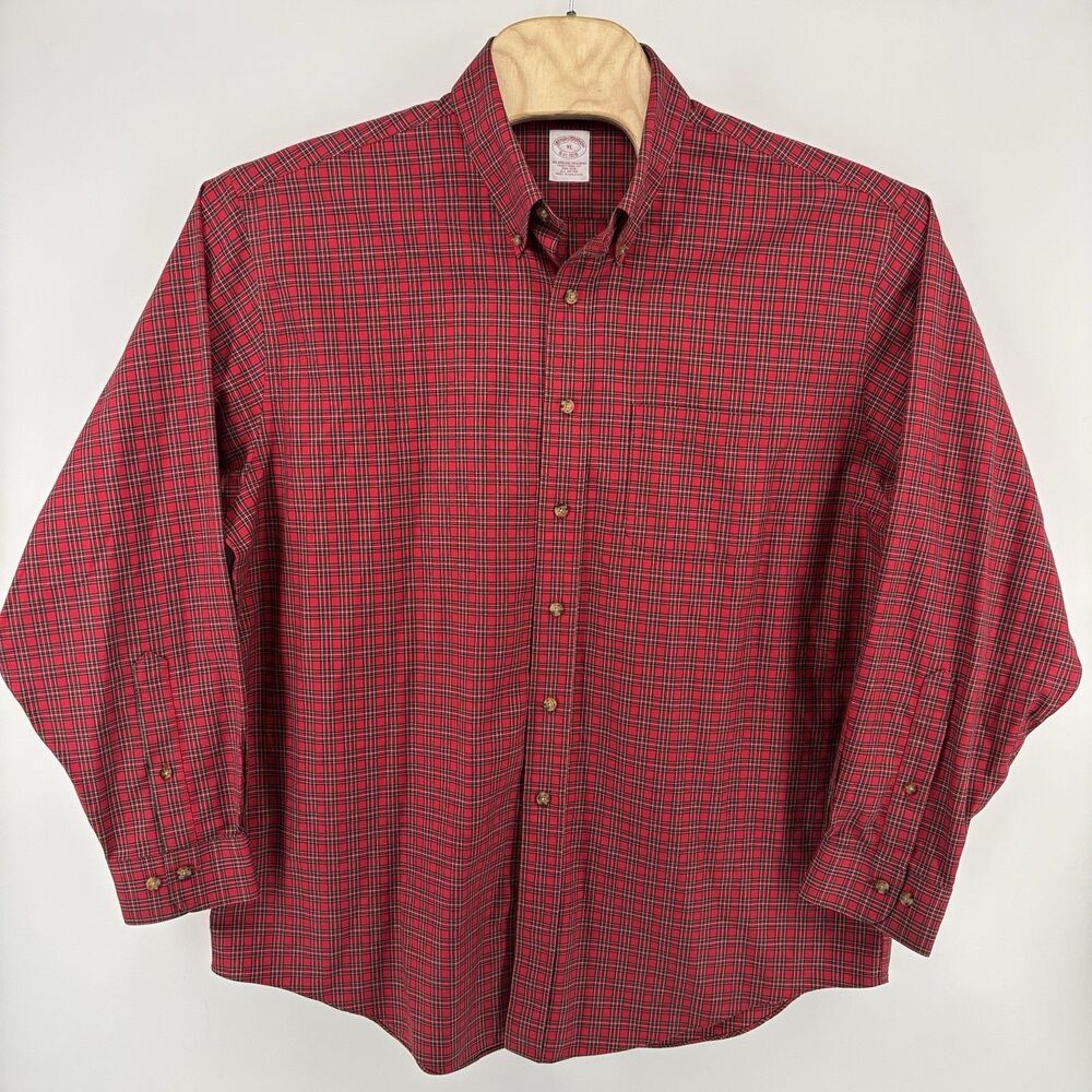 Brooks Brothers Men’s XL Red Plaid Non-Iron Button Down Shirt 100% Cotton